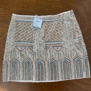 Club Monaco Sequins, Beaded Mini Skirt - size 00 - gold, rose gold, silver, tan